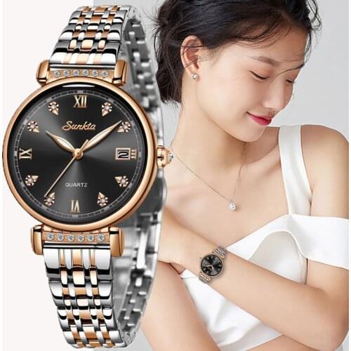 2021 SUNKTA Fashion Luxury Ladies Watch Waterproof Rose Gold Steel Mesh Quartz Women Watches Top Brand Clock Relogio Feminino