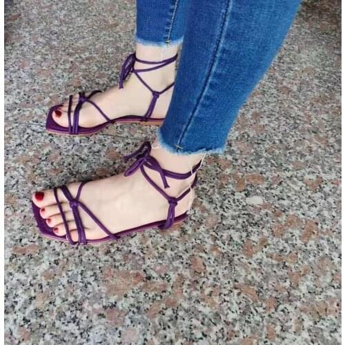 2021 Summer new style square head strap flat sandals large size beach sandals women