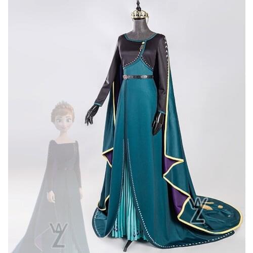 Ice Queen 2 Anna Coronation Dress Cosplay Costume Long Gown Cape Adult Women Elsa Princess Halloween Carnival Party Dresses