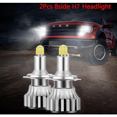 2pcs 120W 8 Sides 24 Chips H7 LED Lamp Car Headlight Bulbs Canbus 360 Degree Rotatable Metal socket 6500K 18000LM