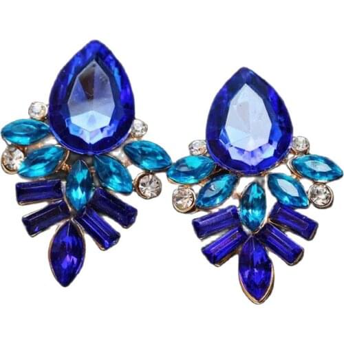2017 Women Fashion Jewelry Style Blue Earrings Rhinestone Sweet Stud Handmade Crystal Earring For Women