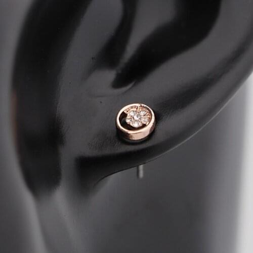 2019 minimalist simple small earring studs Imitation rose gold plated stud earring metal circle with crystal rhinestone flower g