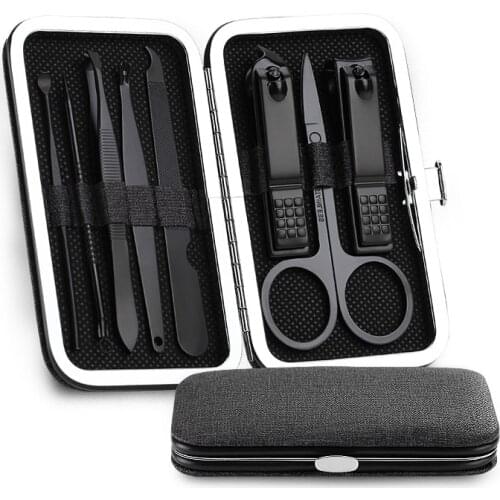 8 PCS Nail Clipper Kit Black Pink Stainless Steel High Hardness Curve Edge Nail Cutter Scissor Tweezer Manicure Pedicure Tools