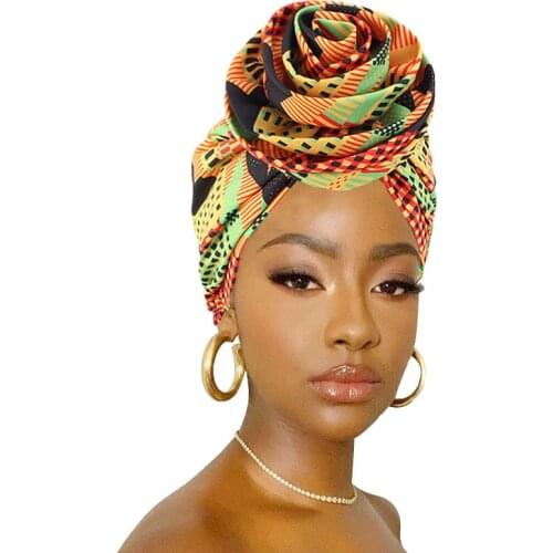 African Print Stretch Bandana Head Wrap Long Scarf satin Floral Ankara Dashiki Women Party Turban Headwear Cap Hair Accessories