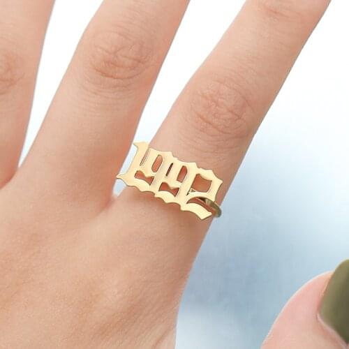 Stainless Steel Birth Year Ring Couple Jewelry 1991 1992 1993 1994 1995 1996 1997 1998 1999 Rose Gold Adjustable Number Ring