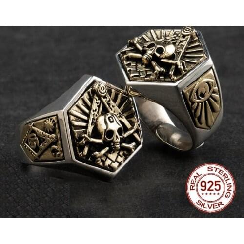2019 Punk Rock Domineering Skull Rings In Corundum Solid 925 Sterling Silver Ring for Men Vintage Thai Silver Jewelry Gifts