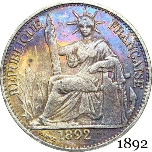 France French Indochina 1892 Barre 10 Cent Centimes Piastre Copy Coin Cupronickel Silver Plated Republica Francaise Replica