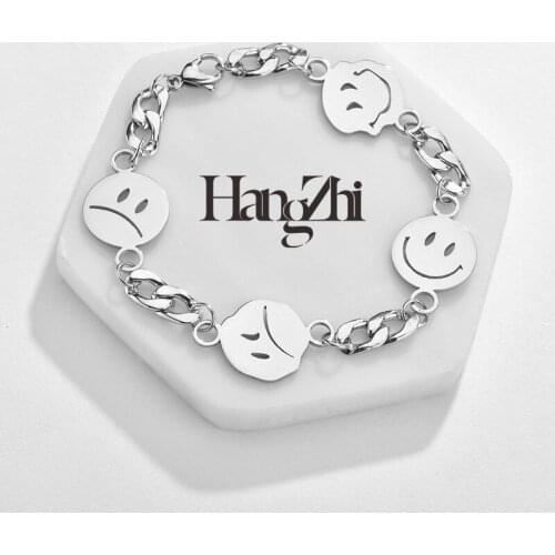 HANGZHI 2021 NEW Japan and South Korea Trend Stainless Steel Expression Necklace Hip Hop Punk Creative Bracelet Fashion Jewelry