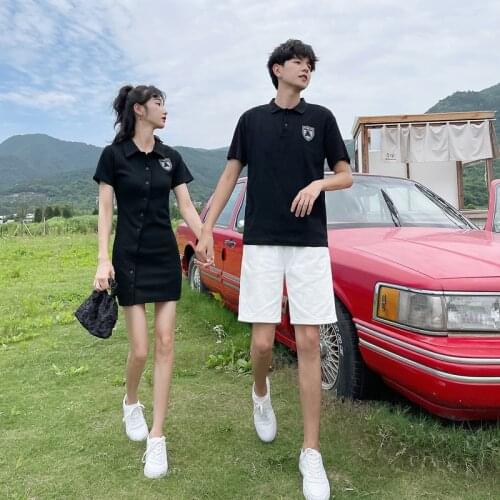 The new couple pure color students dress POLO shirt couples clothes couples clothing