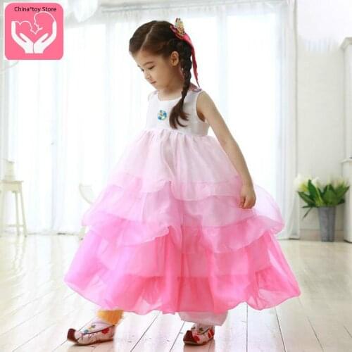 New Korea Traditional Hanbok Petticoat Pink Girls Tutu Dress Wedding Party Dress Children Embroidery Festival Princess Dresses