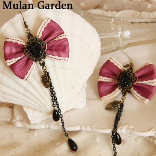 M&G New Polyester Fabrics Flower Halloween Earrings Handmade Bow-knot Tassel Pendant Earrings Women Vintage Luxury Jewelry Gift