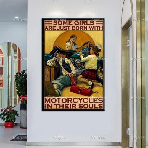 MotorcycleRacing Racer Rider Bike Girls Poster Some Girls Are Just Born With Motorcycle In Their Souls Prints Home Decor Canvas