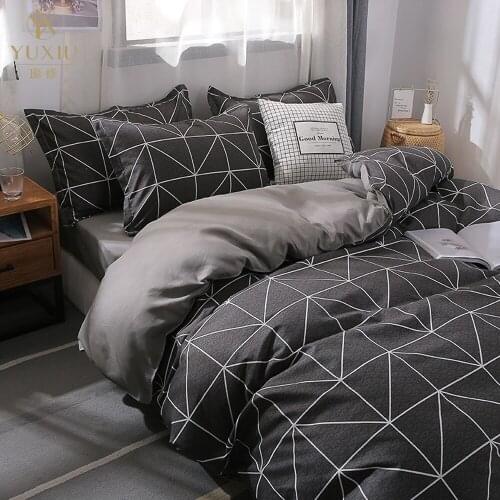 YuXiu Classic Bedding Sets Gray Duvet Cover Flat Sheet Bed Linens Quilt Covers linen King Queen Double Single Size