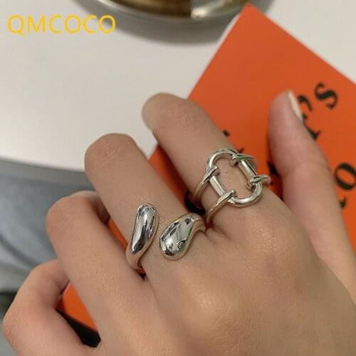 QMCOCO Trendy Rings Creative Simple Water Drop Geometric Ring Sterling Silver Party Jewelry Gifts For Women