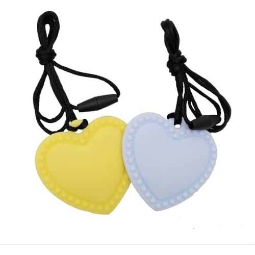 Silicone Teether Love Heart Teething Chew Necklace Chewelry Pendant BPA Free Autism ADHD