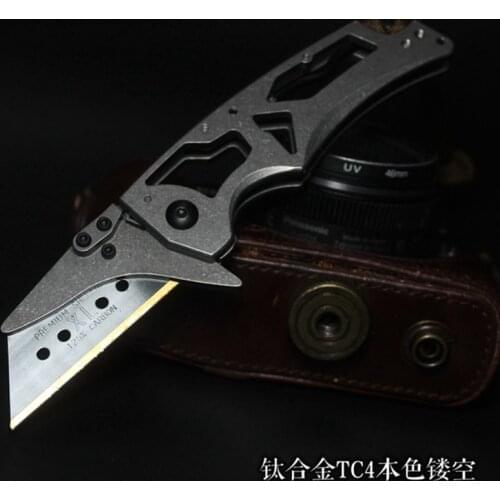 EDC Titanium Alloy Handle Folding Knife Hollow Paper Cutting Art Blade Cutting Knife Unpacking Camping Pocket Survival Outdoor