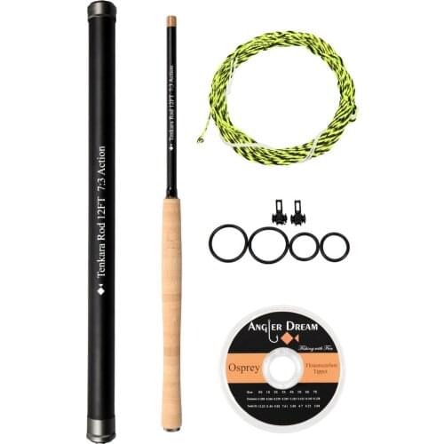 12/13FT Tenkara Fly Fishing Rod Combo 30T Carbon Fiber Fly Fishing Rod & Tenkara Line Flouorocarbon Tippet Hook Keeper