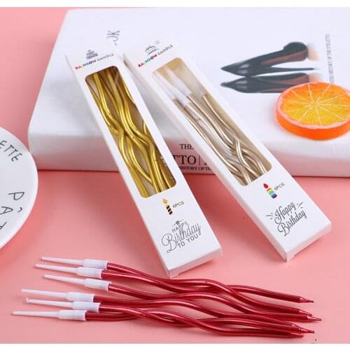 6Pcs/lot Cake Candle Creative Threaded Candle Curved Spiral Long Multicolor Colored Curving Cake Safe Flames Kids Birthday