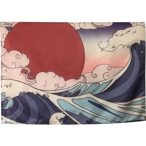 Kanagawa Tattoo Banners Tapestry Retro Poster Wall Sticker Bar Cafe Home Decor large size Hanging Flag 4 Gromments in Corners