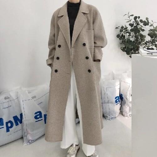 New Autumn Womens Trench Nordic Double-faced Cashmere Coat Female Korean Design Loose Double-breasted Long-sleeved Woolen Coats