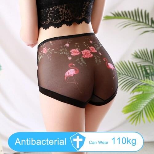 Womens Panties Sexy Print Ultra-thin Transparent Mesh Panties of Large Size Female Underwear Briefs Plus Size Women