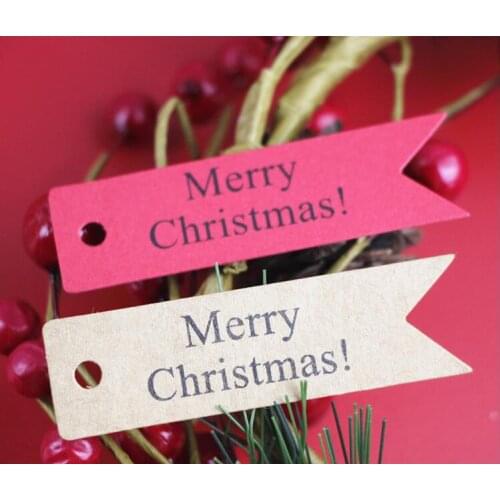 Stock Christmas decorations Gift tags Name Label Kraft Paper Tags Brown and red color clothing tags 100pcs/lot