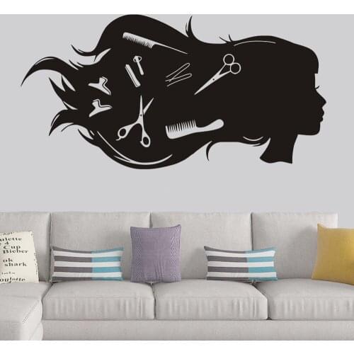 Creativity Hair Salon Wall Stickers Comb Scissors Ornament For Barber Shop Wall Window Decorative Vinyl Fashion Girl Decal WL382