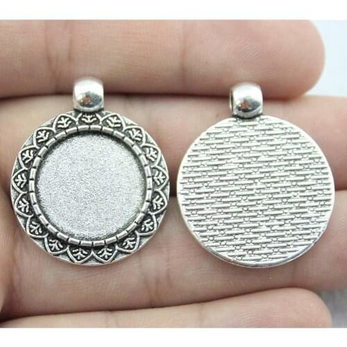 WYSIWYG 5pcs 18mm Inner Size 2 Colors Simple Style Zinc Alloy Cameo Cabochon Base Setting Charms Pendant Jewelry Findings