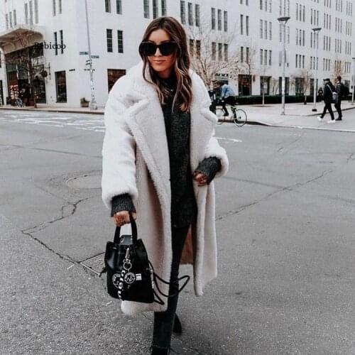Women Long Teddy Bear Jacket Coat Winter Thick Warm Oversized Chunky Outerwear Overcoat Women Faux Lambswool Fur Coats