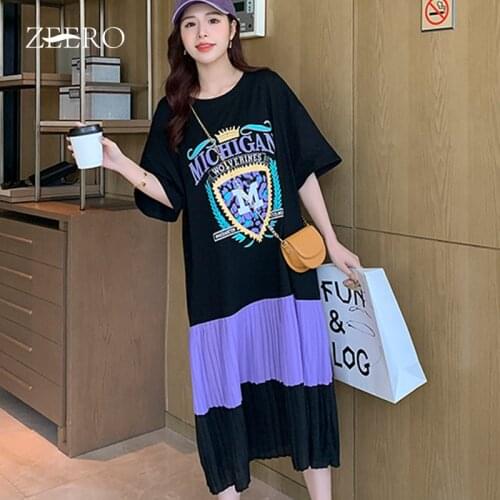Women Clothing Female Casual Print Midi Dresses for Womens Summer Korean Splicing Pleated Straight Loose Dress Vestidos Mujer