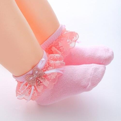 0-3T Baby Girl Baby Lotus Leaf Lace Socks Sweet Style Eyelet Frill Lace Princess Dress And Ankle Garter Bow Socks