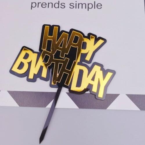 Gold Acrylic Happy Birthday Cake Topper Black Double Layer Cupcake Topper for Kids Birthday Party Cake Decorations Baby Shower