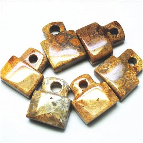 1PC Natural gem stone pendants lock shape 30x25mm fossile stone pendants diy beads accessories fashion hot stone findings