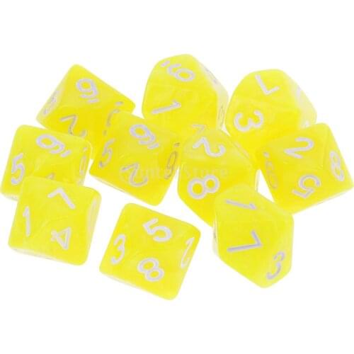 10pcs 10 Sided Dice D10 Polyhedral Dice for Dungeons and Dragons Table Game Yellow
