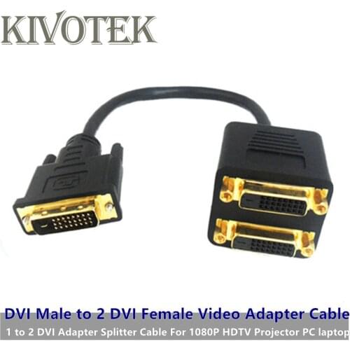 1x2 DVI Splitter Adapter Cable 1-DVI Male to 2-DVI Female 24K Gold Connector For HD1080P HDTV Projector PC laptop Free Shipping