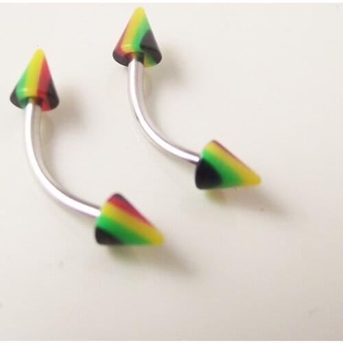 2pcs Acrylic Spike Cone 16G 316L Stainless Steel Rainbrow Eyebrow Ring Micro Bent Banana Curved Barbell