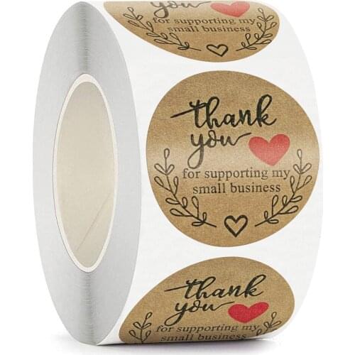500pcs Round Kraft Paper Thank You label Sticker for Supporting My Small Business Stickers seal Decor Stationery Sticker roll