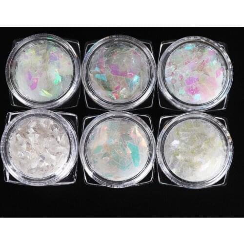 6 Boxes White Snow Flakes Set Irregular Shell Paper Sequins Chunky Nail Glitter Colorful Paillette Nail Art Decorations Manicure