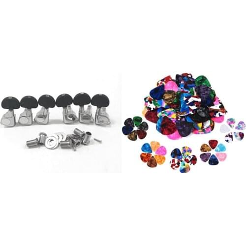 60Pcs Guitar Picks,0.46mm, 0.71mm, 0.96mm with 6Pcs Guitar String Tuning Key Pegs/Machine Head Knobs for Left and Right