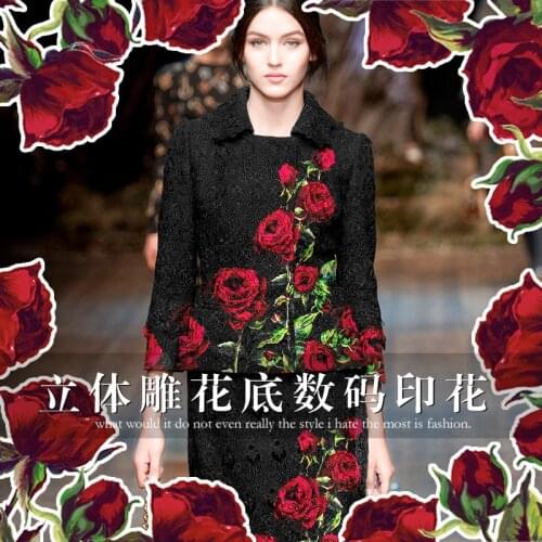 70*140cm/pcs Rose senior digital printing jacquard fashion fabric for coat dark grain crisp tissu au meter bright cloth DIY