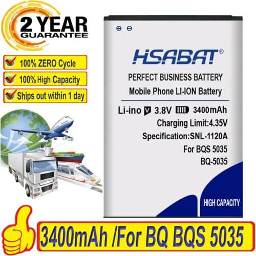 HSABAT Top Brand 100% New 3400mAh Battery for BQ BQS 5035 BQ-5035 Velvet within tracking number
