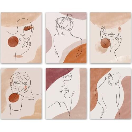 Watercolor Minimalist Women Art Print-- Modern Abstract Line Women Face Canvas Pictures Unframed) for Girls Bedroom Decoration