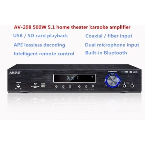 AV-298 500W 5.1 home theater audio Karaoke Digital Bluetooth Amplifier Supports Fiber coaxial U disk SD card microphone input