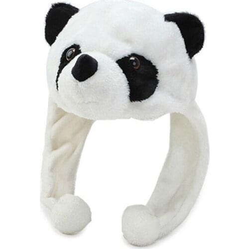 Adult Kids Cartoon Plush Panda Animal Beanie Hat with Pom Pom Ends Long Straps Thermal Warm Funny Stuffed Toy Earflap Cap Cospla