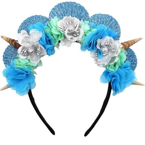 DUOJIAOYAN New Aquarium shell hair band Beach chiffon starfish headband Children flower mermaid Girls hair accessories For party