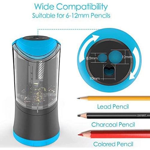 Electric Pencil Sharpener with Durable Helical Blade to Fast Sharpen USB Rechargeable Auto Stop Sharpener for 6-12mm Diameter
