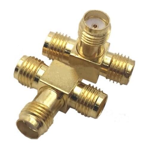 1pc T Type SMA Female To 2 Dual (Two) SMA Female Jack RF Coaxial Connector 3 Way Splitter Antenna Converter GoldPlated Brass