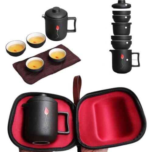 Ceramic Teaware Portable Travel Tea Set with Bag Vintage Pottery Teacups Chinese Kung Fu Kettle Convenient Teapots Drinkware