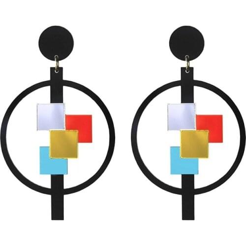 Euramerican Fashion Contrast Color Geometry Round Statement Earrings For Women Hyperbole Colorful Acrylic Drop Earrings E20003