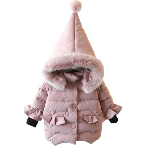 Girls Jacket Cotton Lovely Thick Hooded Long Sleeve Coat For Baby Winter Thickening Warm Outerwear Kids Christmas Gifts Clothes